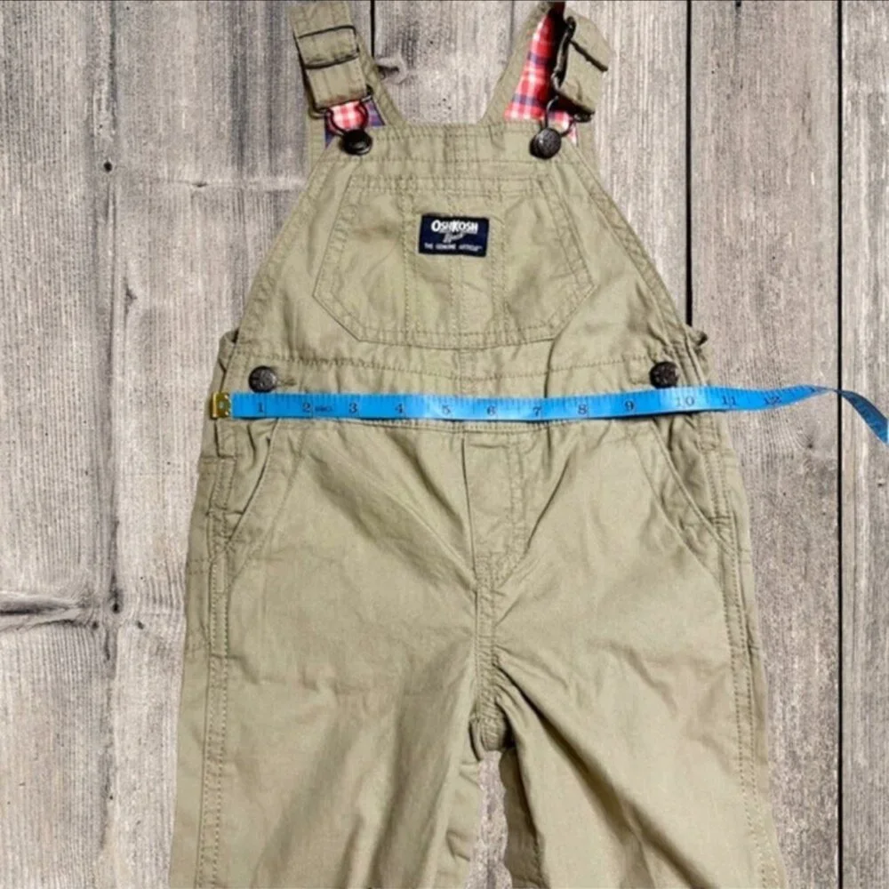 Oshkosh B'gosh Tan with Pink Plaid‎ Girls Toddlers Overalls Size 18M